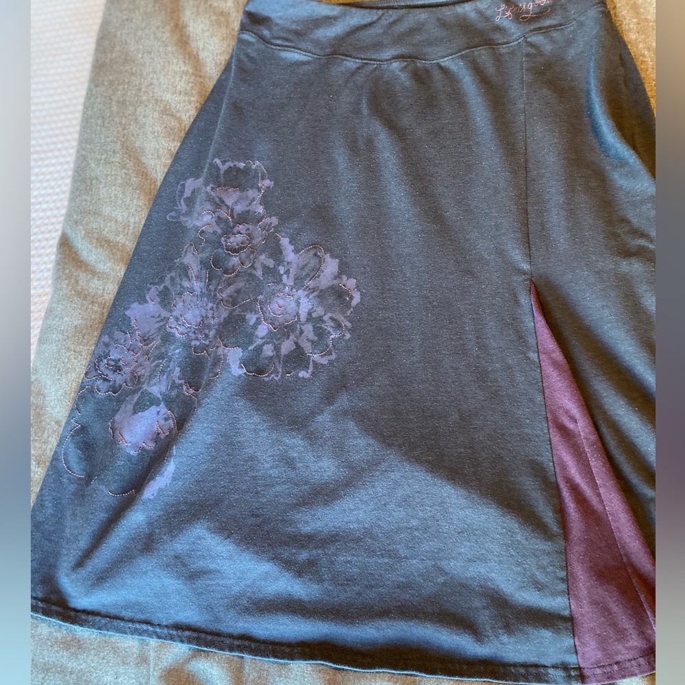 Life is Good Skirt, Floral stitch, Navy and Purple Women’s size M